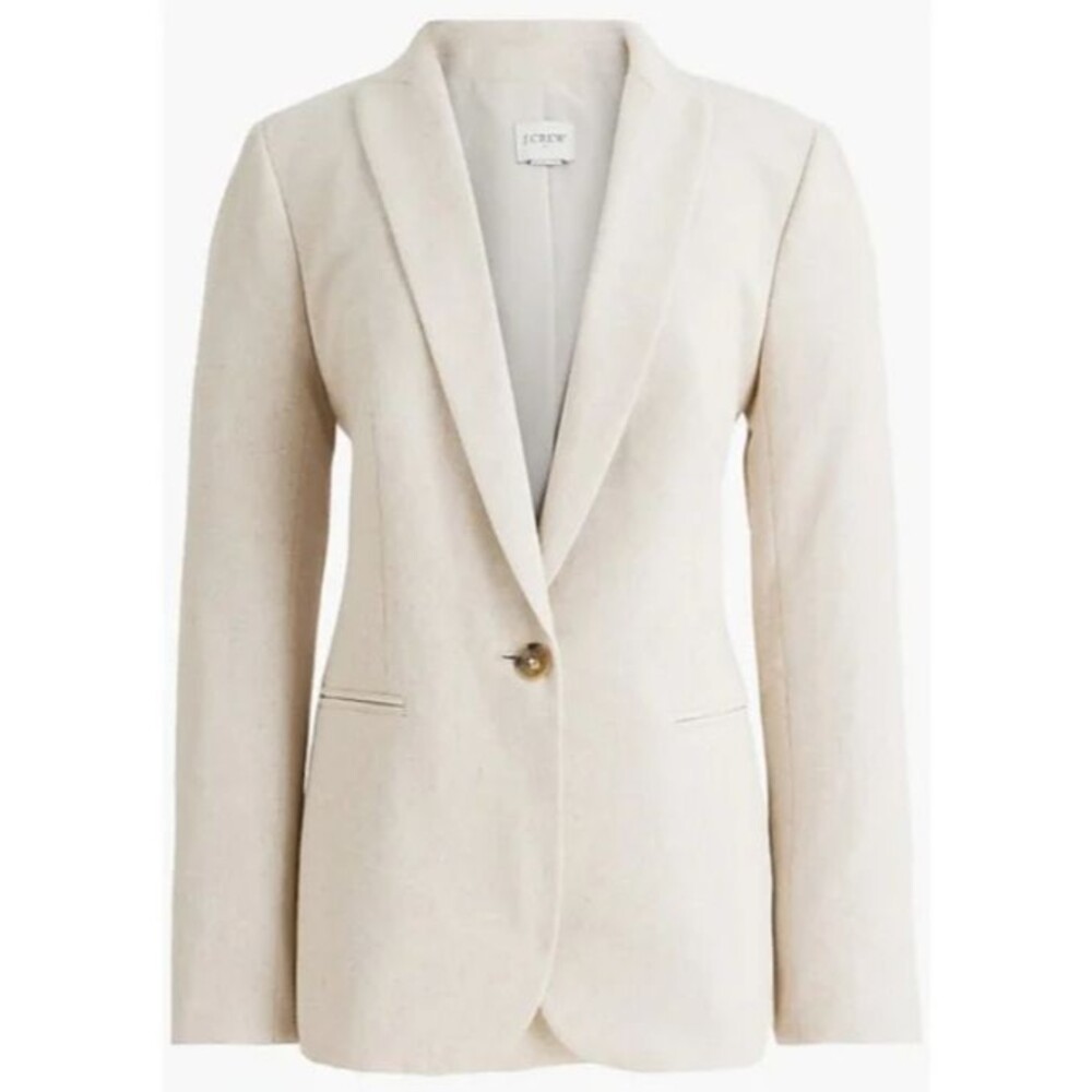 J.Crew Factory Womens Linen-Blend One Button Blazer Size 0 Classic Minimalist